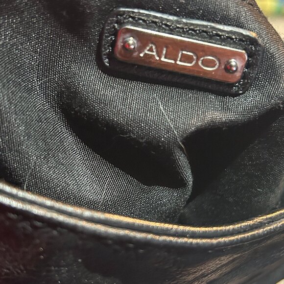 Aldo Black Vegan Leather Crossbody Bag Small Lightweight Purse Buckle Silver - Picture 5 of 6